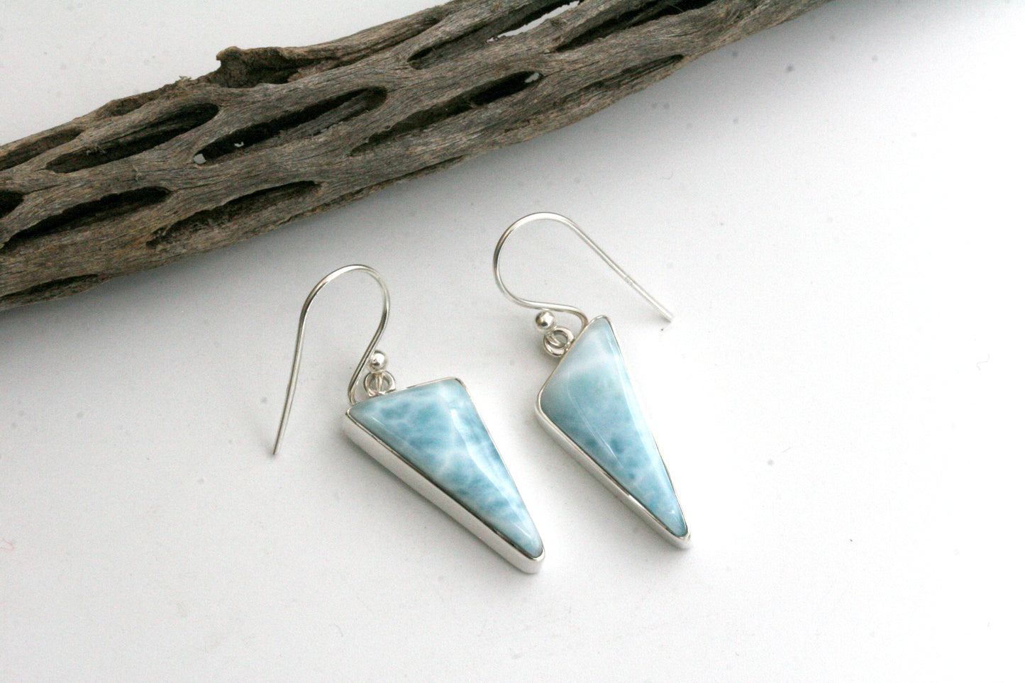 Larimar Triangle Earrings in Sterling Silver, Statement Earrings, Gift For Wife