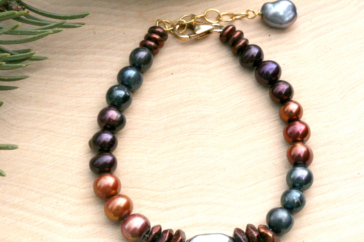 Bracelet coloré en perles d'eau douce, bracelet rempli d'or 14 carats, taille ajustable