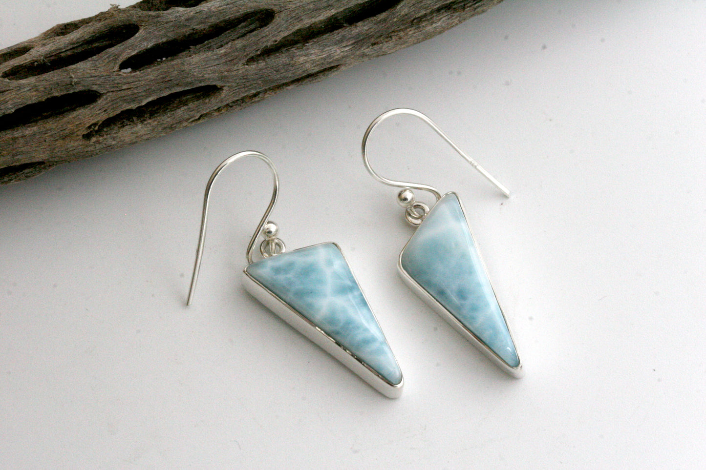 Larimar Triangle Earrings in Sterling Silver, Statement Earrings, Gift For Wife
