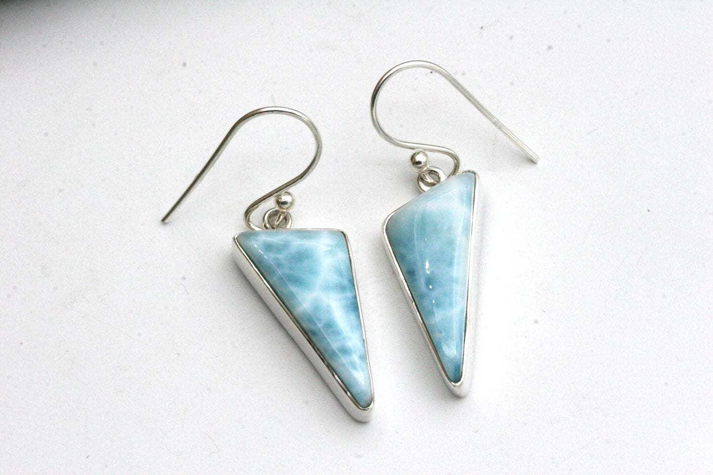 Larimar Triangle Earrings in Sterling Silver, Statement Earrings, Gift For Wife
