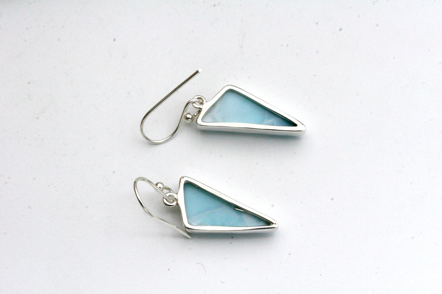 Larimar Triangle Earrings in Sterling Silver, Statement Earrings, Gift For Wife