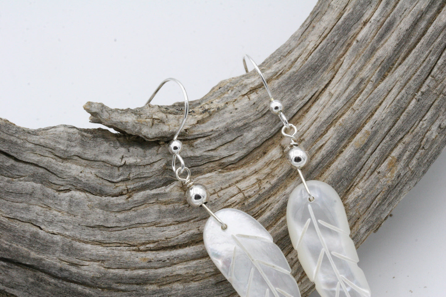 Mother of Pearl Feather Earrings with Sterling Silver