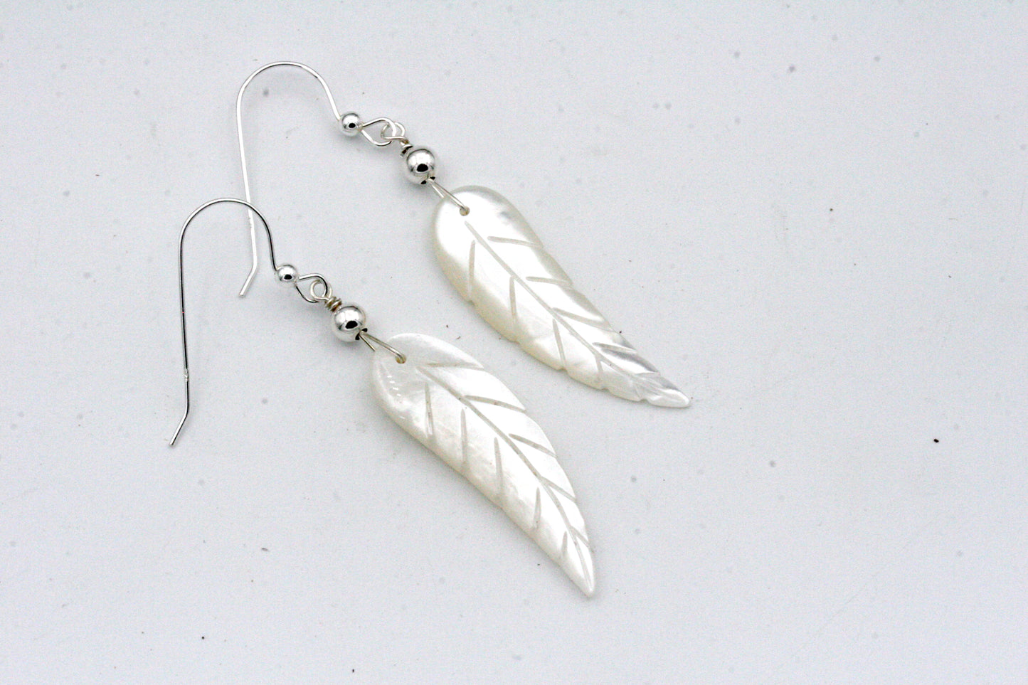 Mother of Pearl Feather Earrings with Sterling Silver