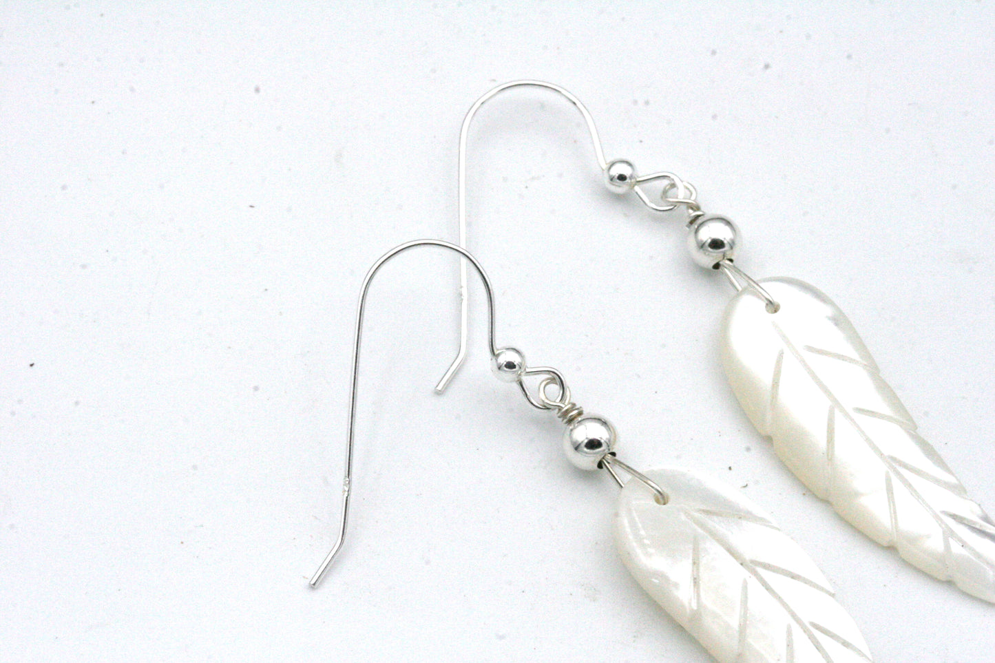 Mother of Pearl Feather Earrings with Sterling Silver