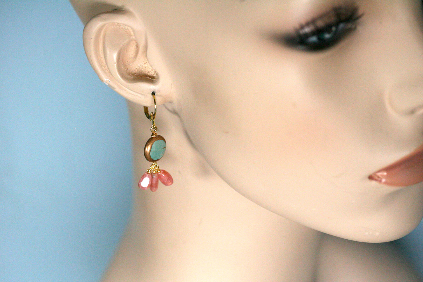 Turquoise and Rhodochrosite Coin Earrings