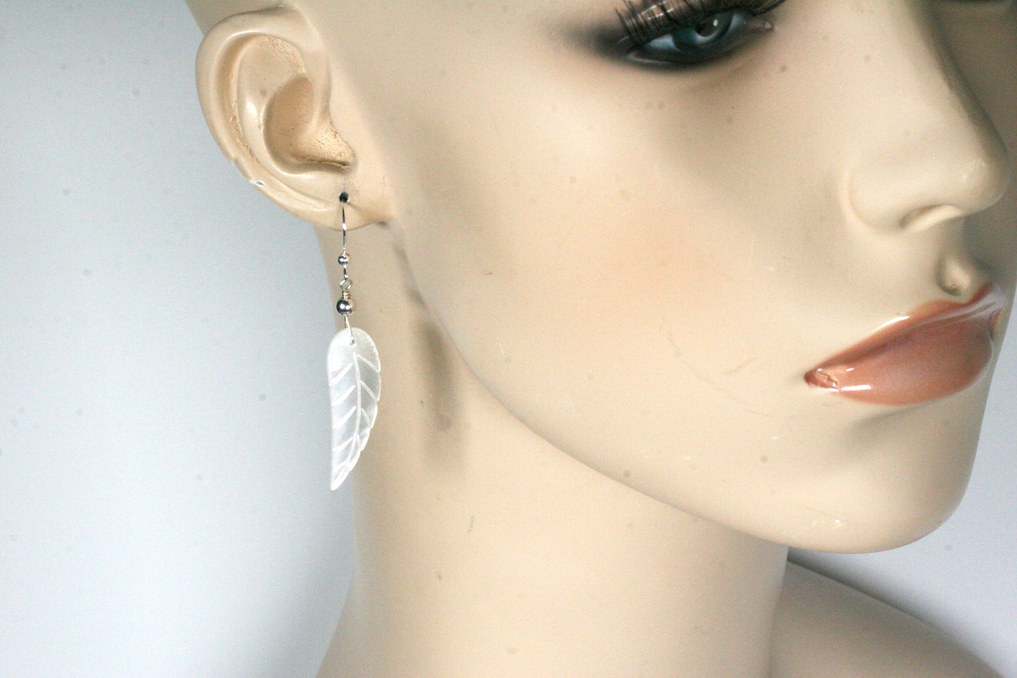 Mother of Pearl Feather Earrings with Sterling Silver