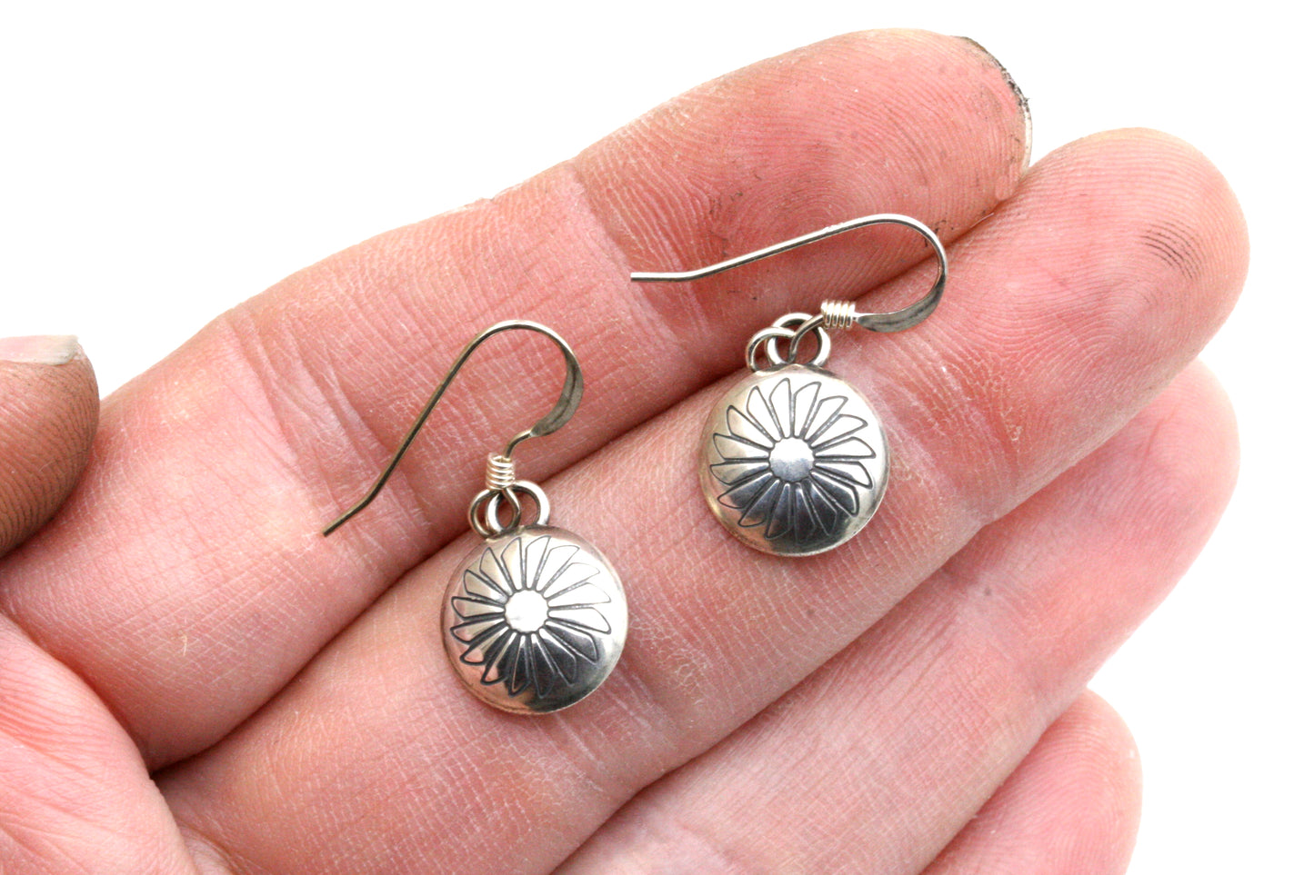 Sterling Silver Sunburst Earrings: Southwestern Stamped Design