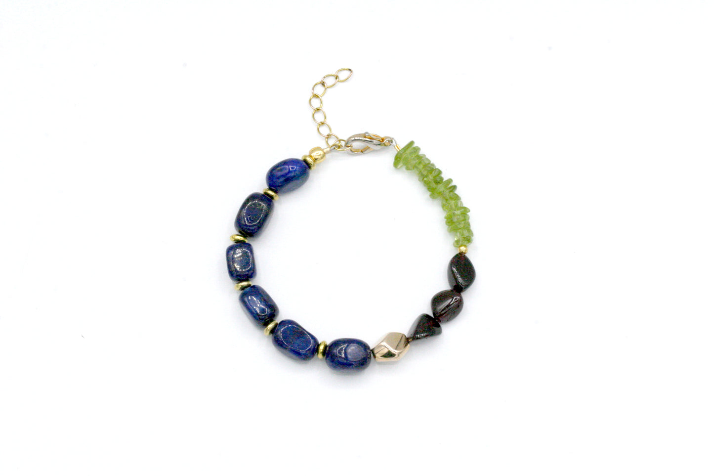 Bracelet perles Lapis Lazuli, Péridot et Grenat