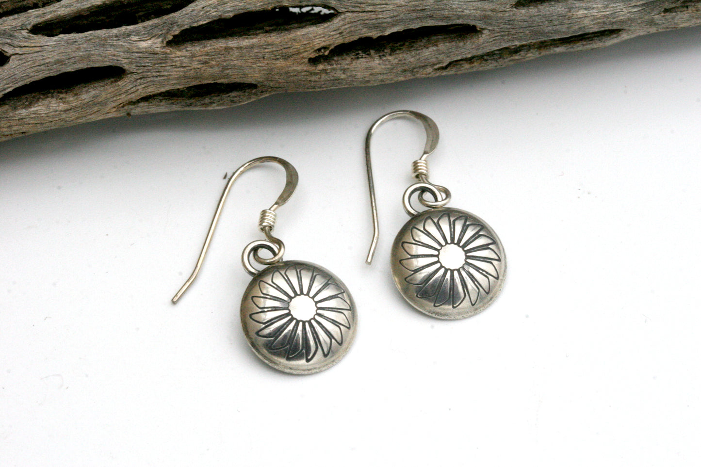 Sterling Silver Sunburst Earrings: Southwestern Stamped Design