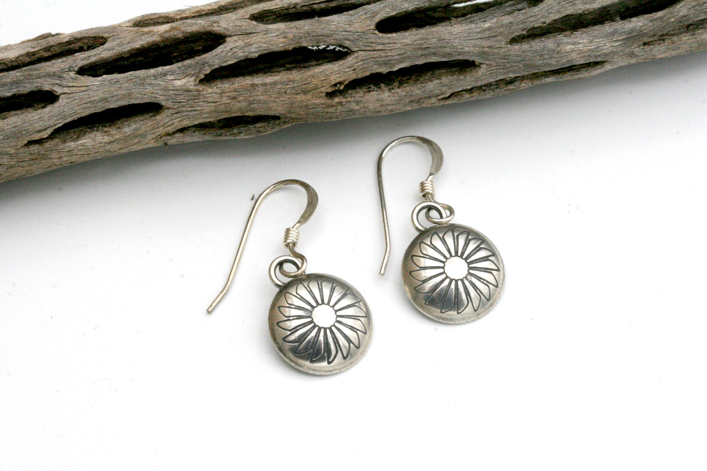 Sterling Silver Sunburst Earrings: Southwestern Stamped Design