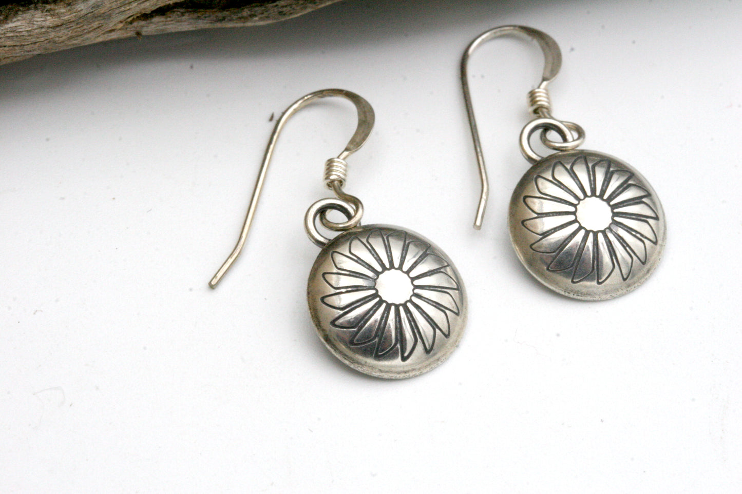 Sterling Silver Sunburst Earrings: Southwestern Stamped Design