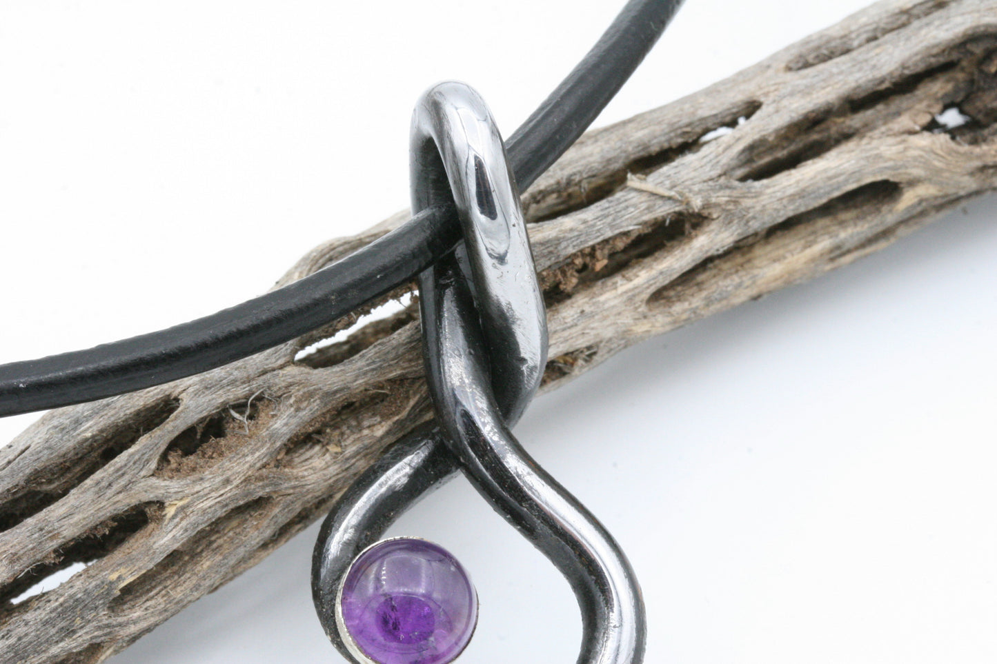 Twisted Iron pendant with Amethyst and Moonstone, Iron Anniversary