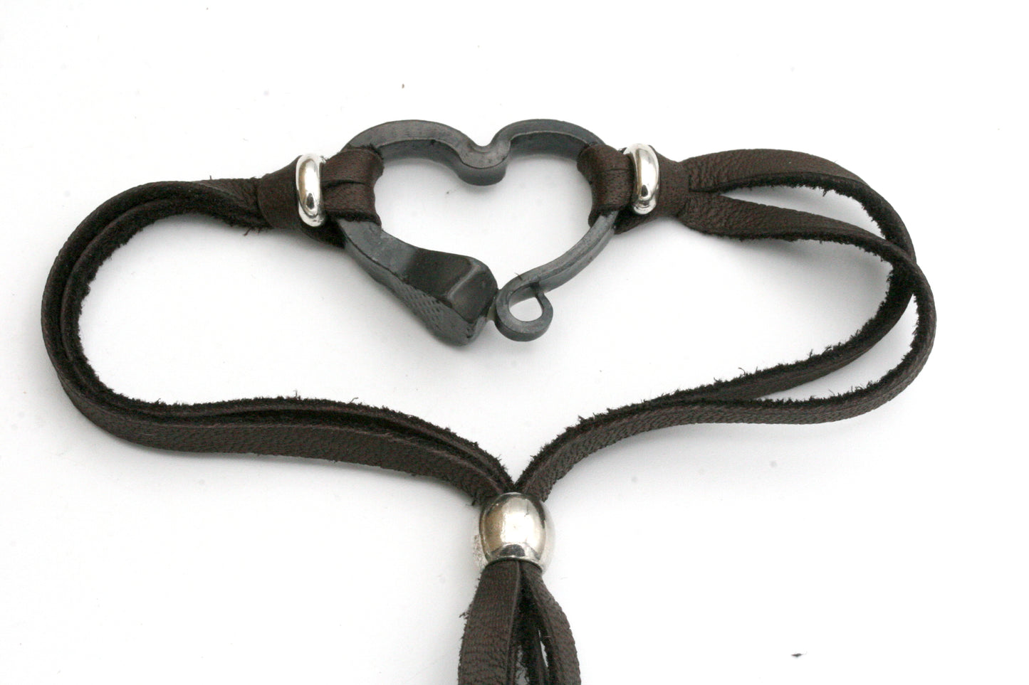 Handmade Horseshoe Nail Heart Bracelet with Silver Beads and Adjustable Leather Band, Horse Lover Gift