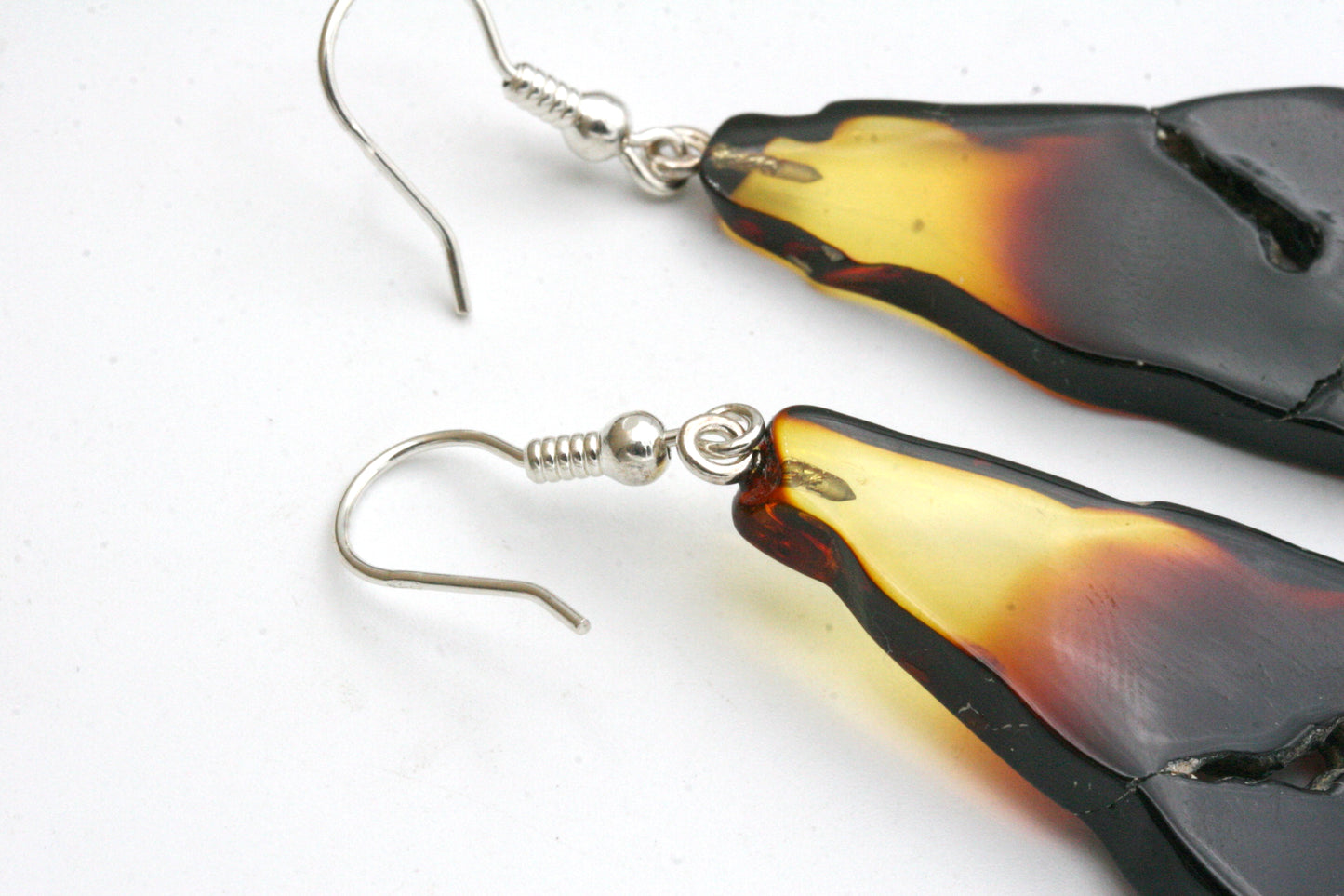 Freeform Amber Earrings, Sterling Silver Ear Wires, Natural Slab Cut
