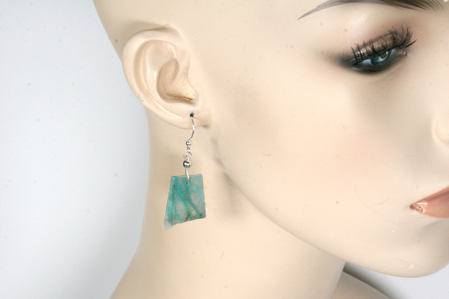 Boucles d'oreilles en chrysocolle et quartz avec argent sterling