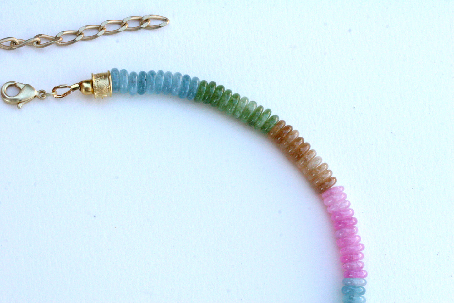 Pastel Beaded Gemstone Necklace, Jade with Gold Vermeil Beads