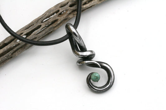 Forged Iron Twist Necklace with Kingman Turquoise