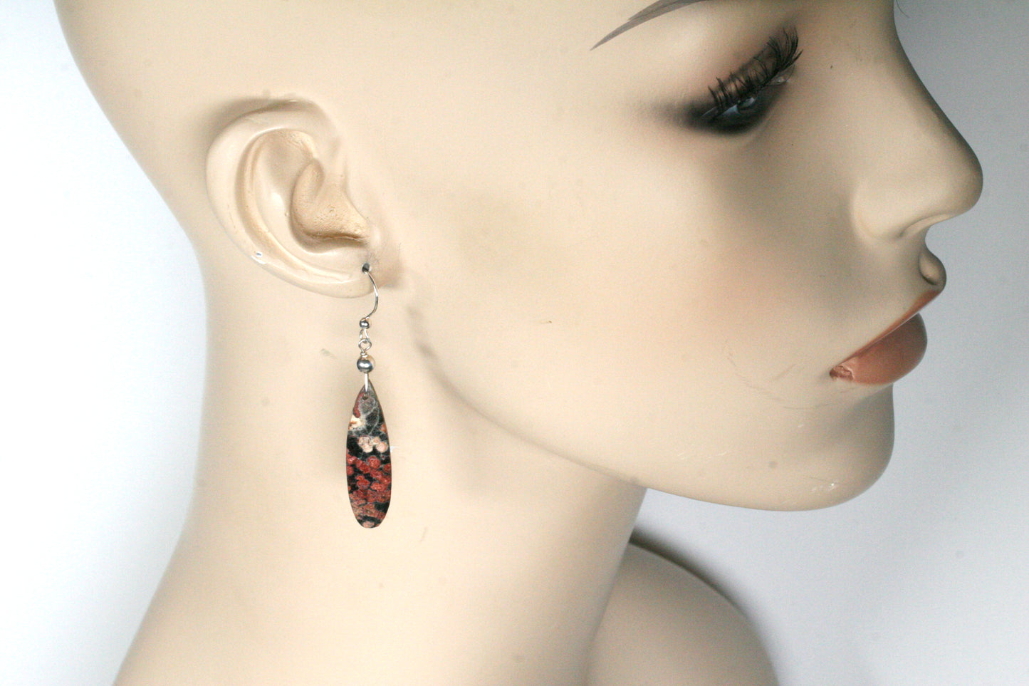 Red Snowflake Obsidian Teardrop Earrings with Sterling Silver