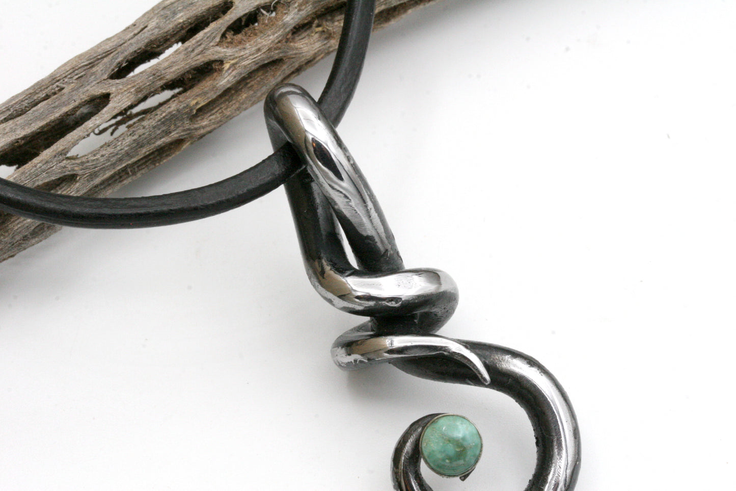 Forged Iron Twist Necklace with Kingman Turquoise