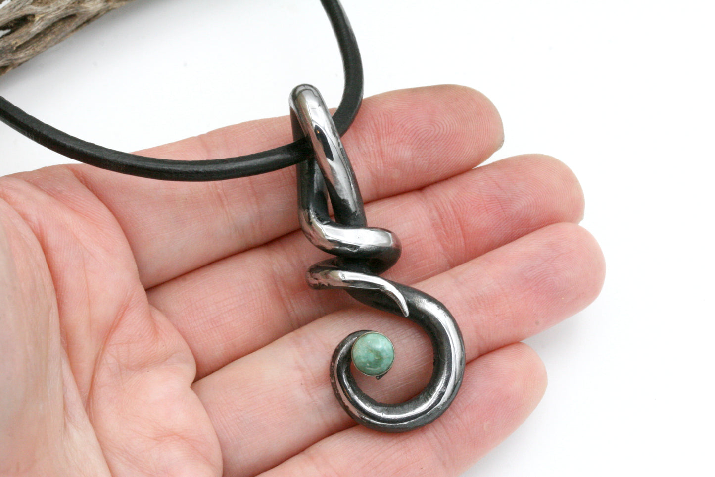 Forged Iron Twist Necklace with Kingman Turquoise