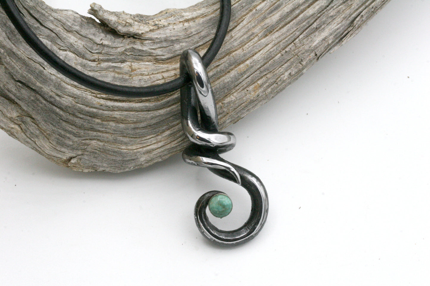 Forged Iron Twist Necklace with Kingman Turquoise