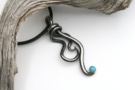 Hand Forged Iron Twist Necklace, Lone Mountain Turquoise, 6th Anniversary