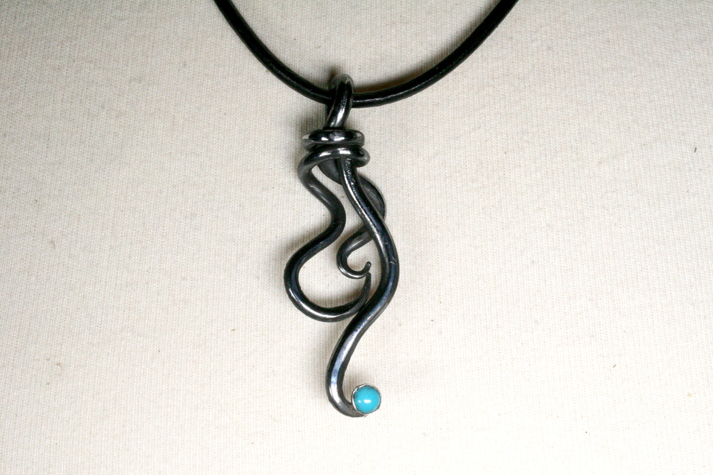 Hand Forged Iron Twist Necklace, Lone Mountain Turquoise, 6th Anniversary