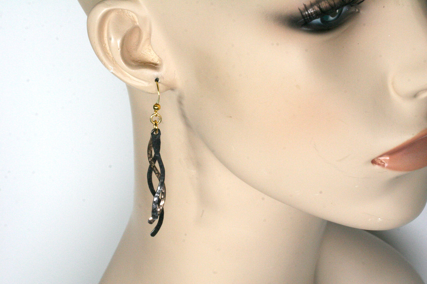 Handmade Iron and Bronze Wave Earrings – Textured Hammered Design