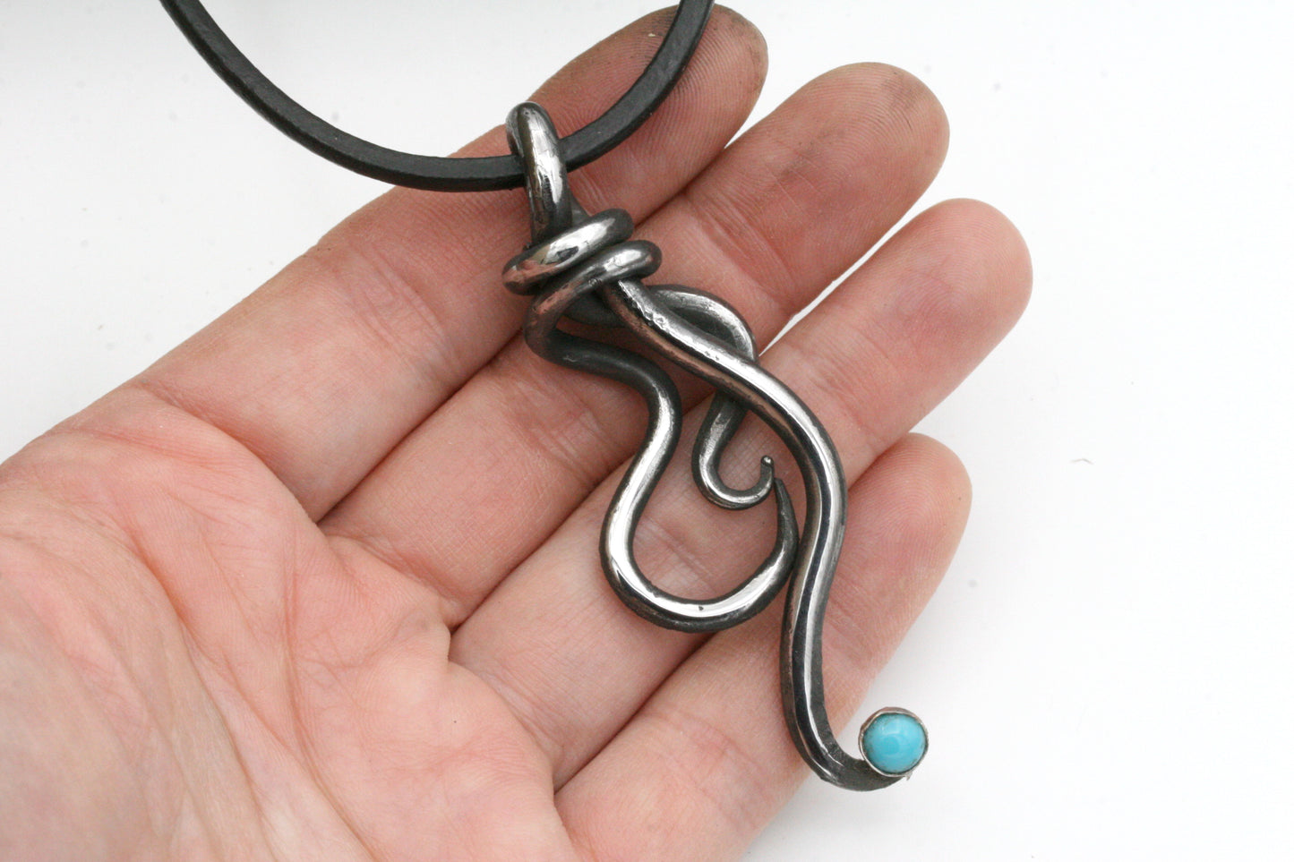 Hand Forged Iron Twist Necklace, Lone Mountain Turquoise, 6th Anniversary
