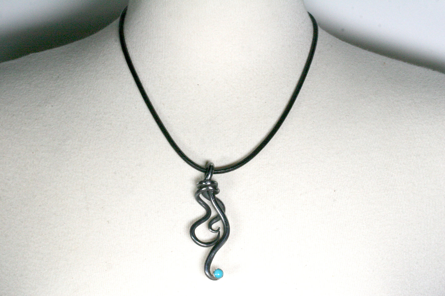 Hand Forged Iron Twist Necklace, Lone Mountain Turquoise, 6th Anniversary
