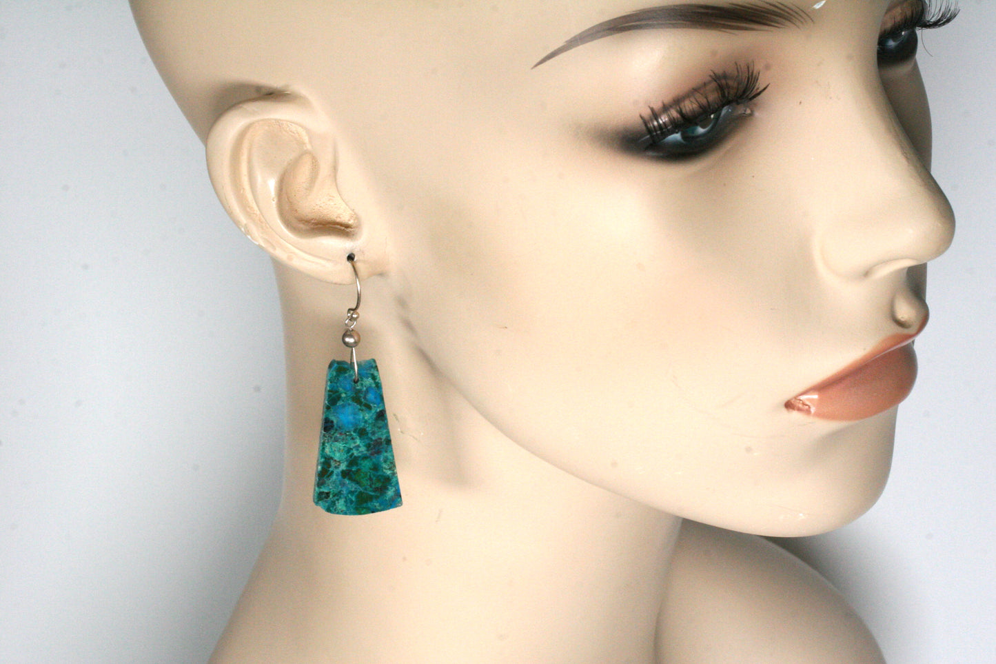 Chrysocolla Malachite Slab Earrings: Sterling Silver Boho Style