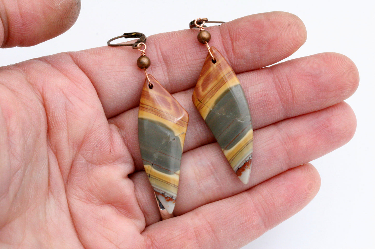 Colorful Jasper Dangle Earrings, Copper Accents, Fall Autumn Jewelry