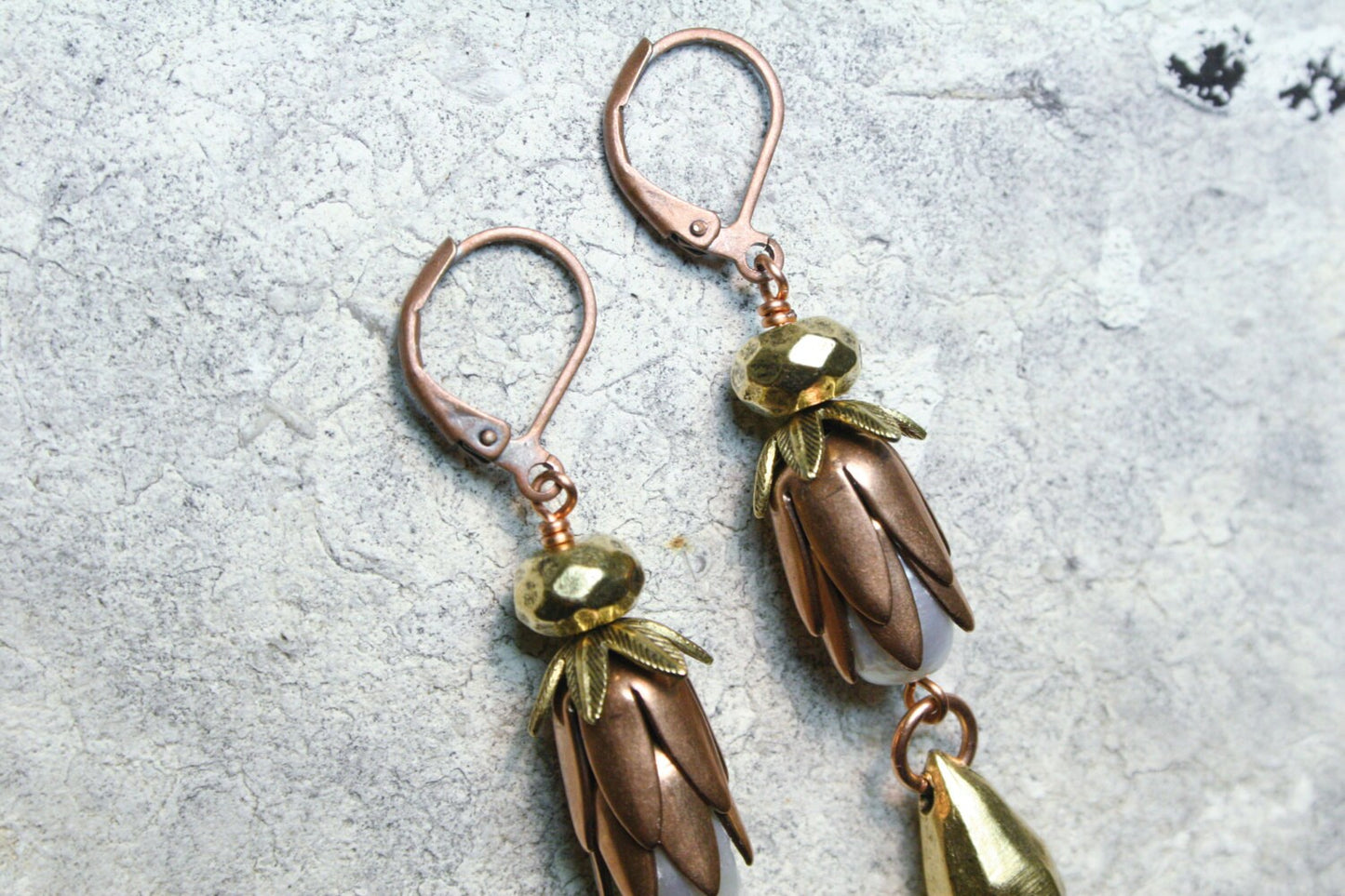 Golden Garden Drop Earrings with Pearl
