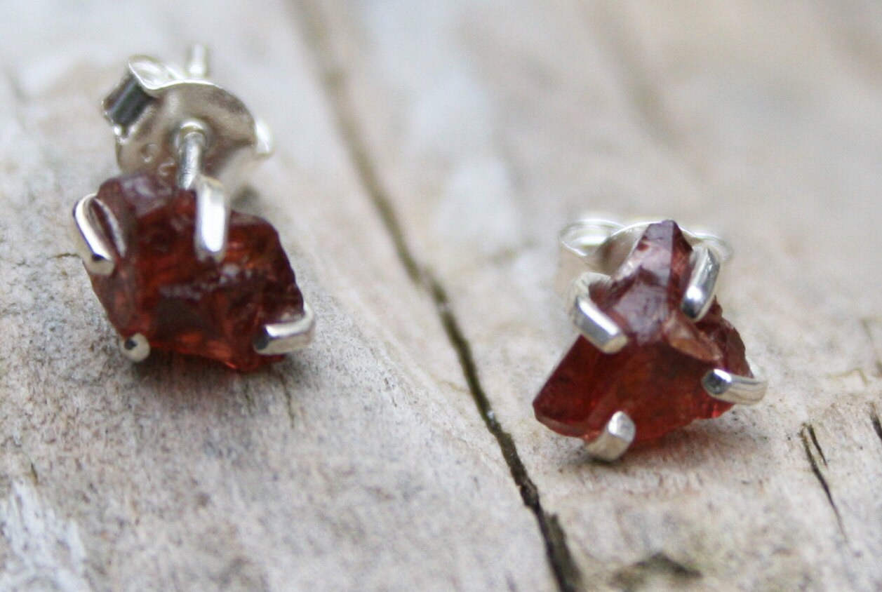 Raw Garnet Stud Earrings