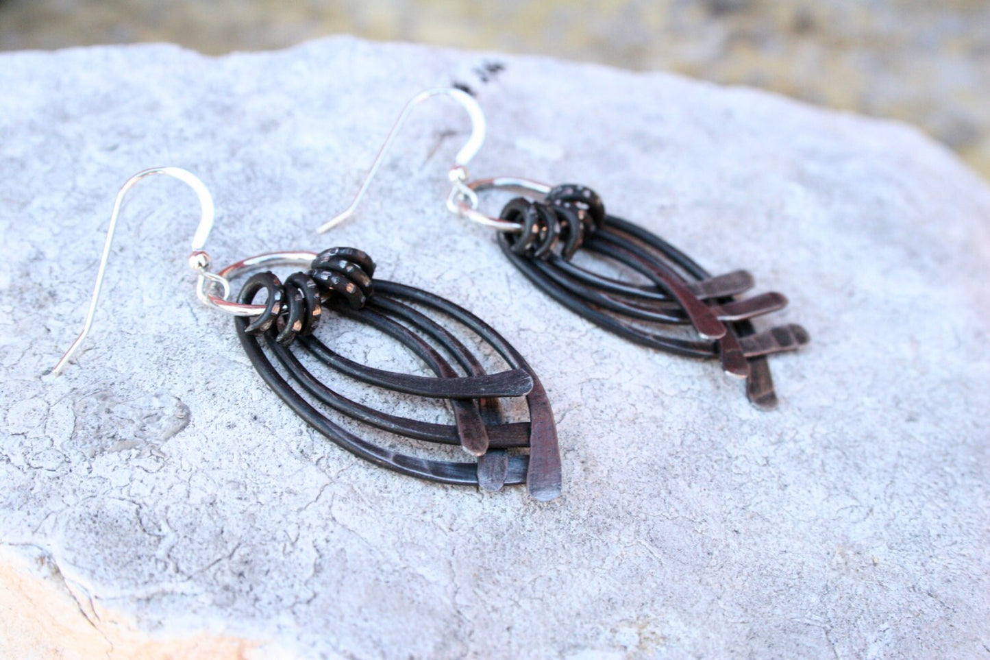 Hand Forged Iron layered Earrings