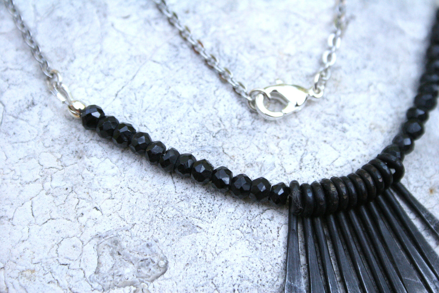 Iron Ray Necklace with Black Spinel
