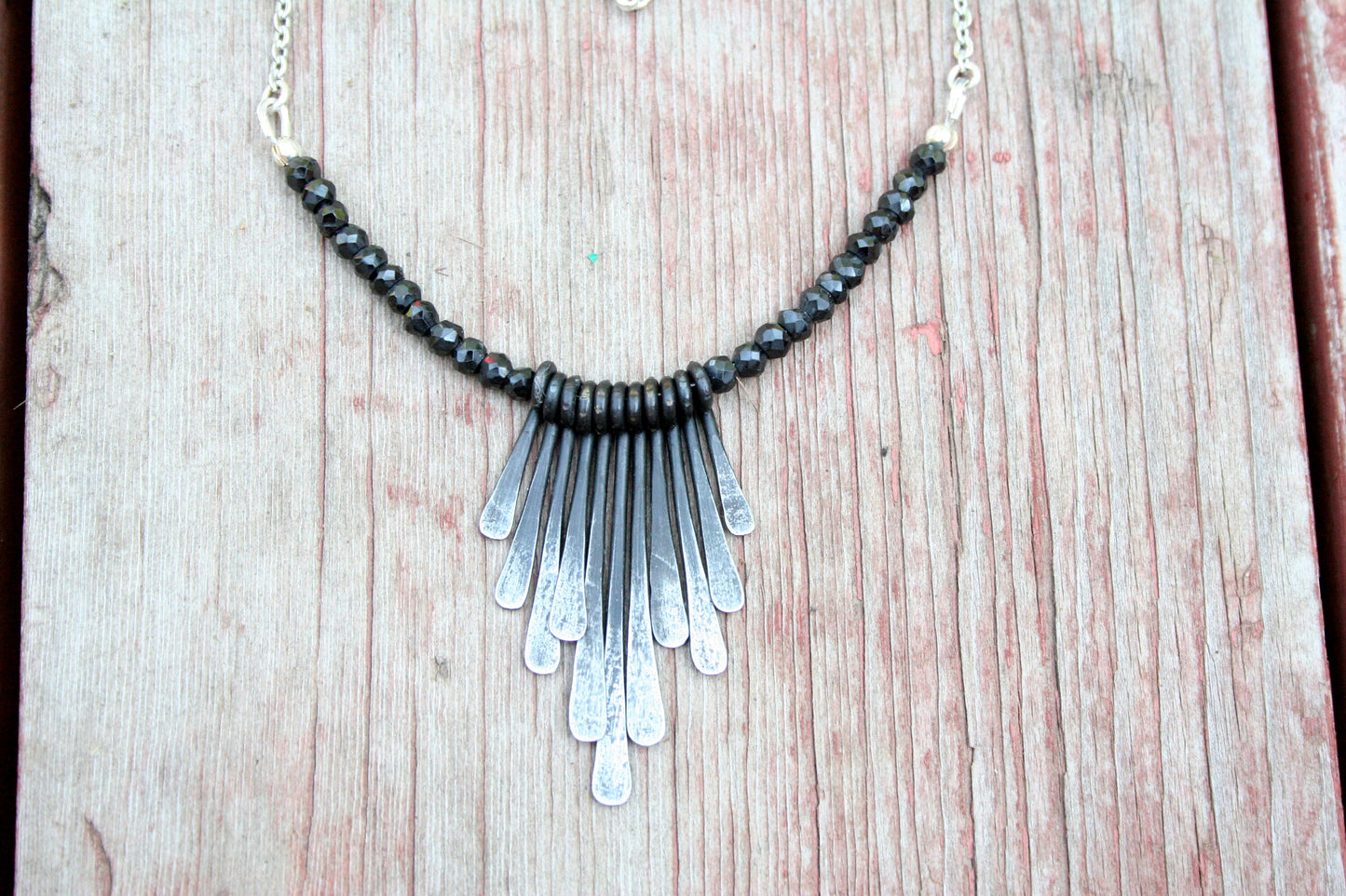 Iron Ray Necklace with Black Spinel