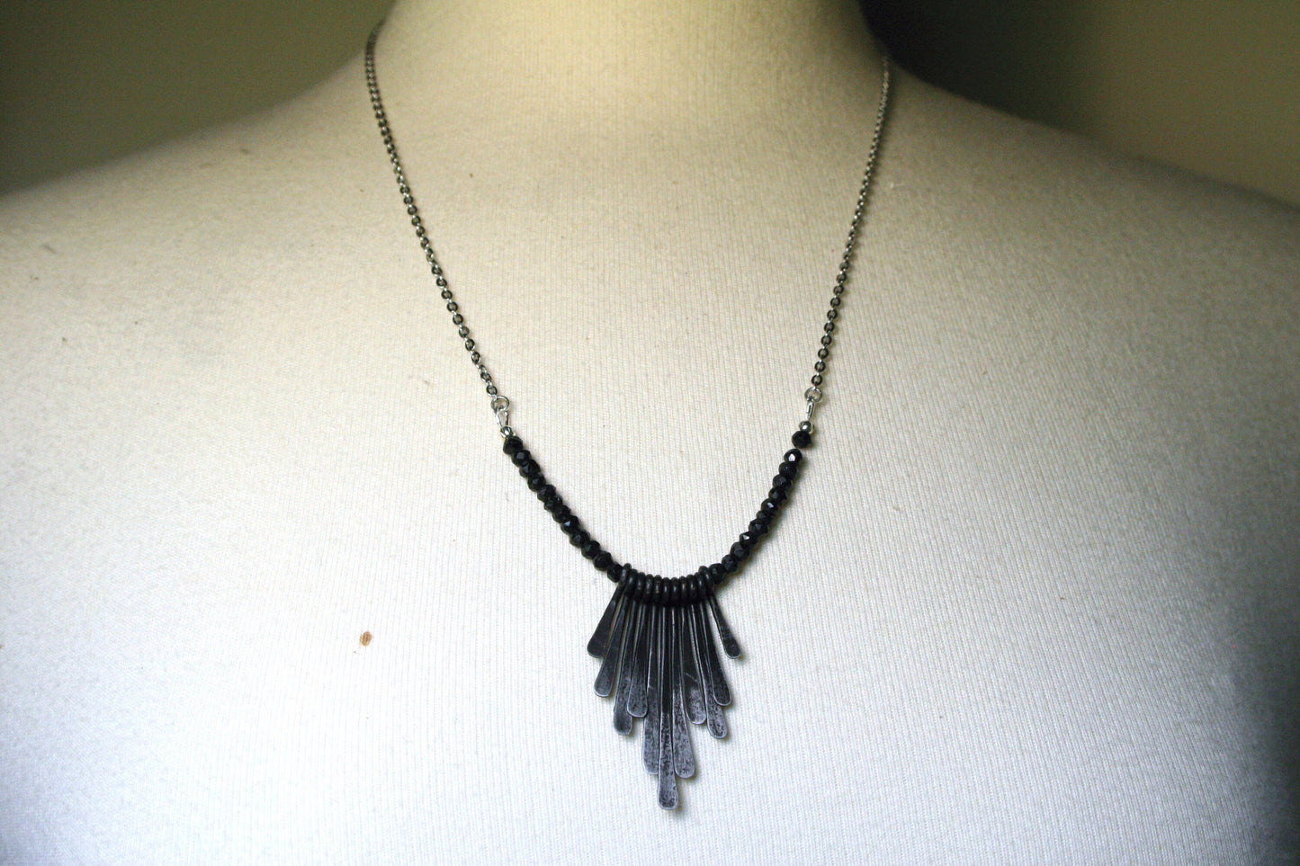 Iron Ray Necklace with Black Spinel