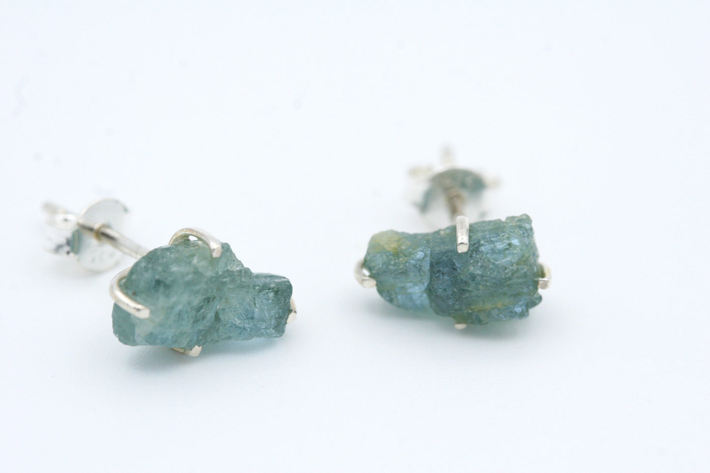 Raw Aquamarine Stud Earrings