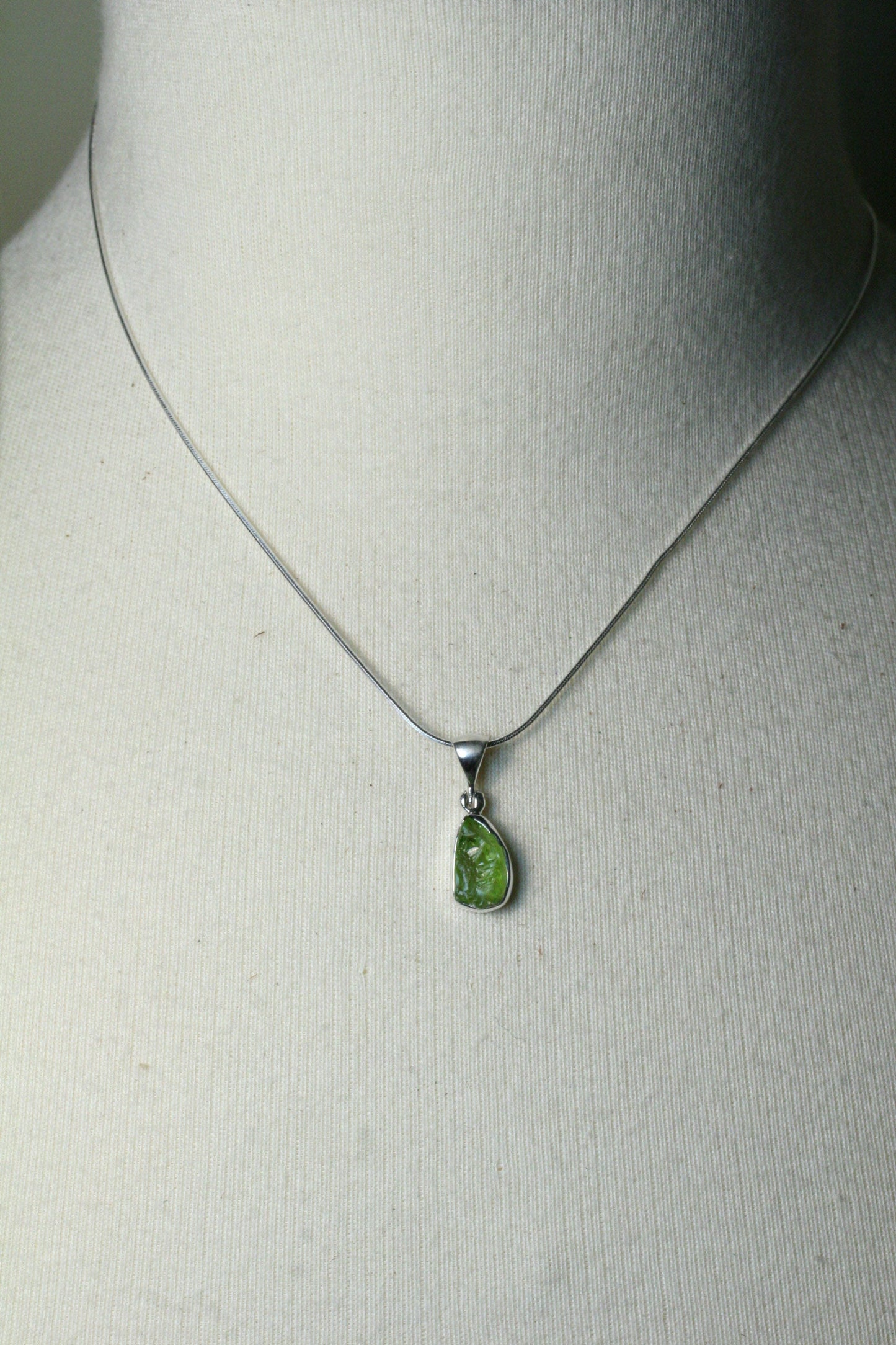 Raw Peridot Necklace in Sterling Silver