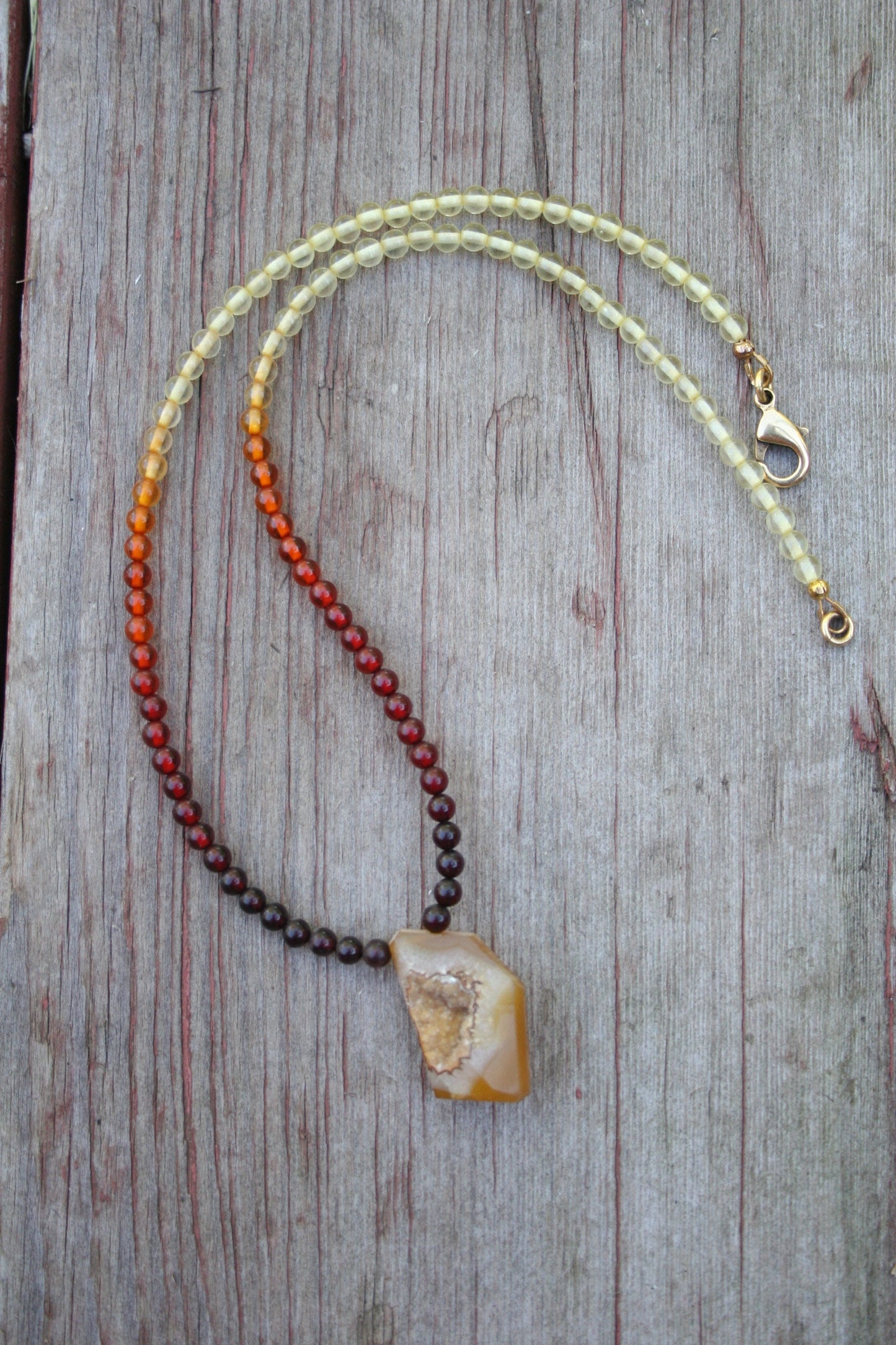 Rustic Amber Necklace with Druzy Crystal
