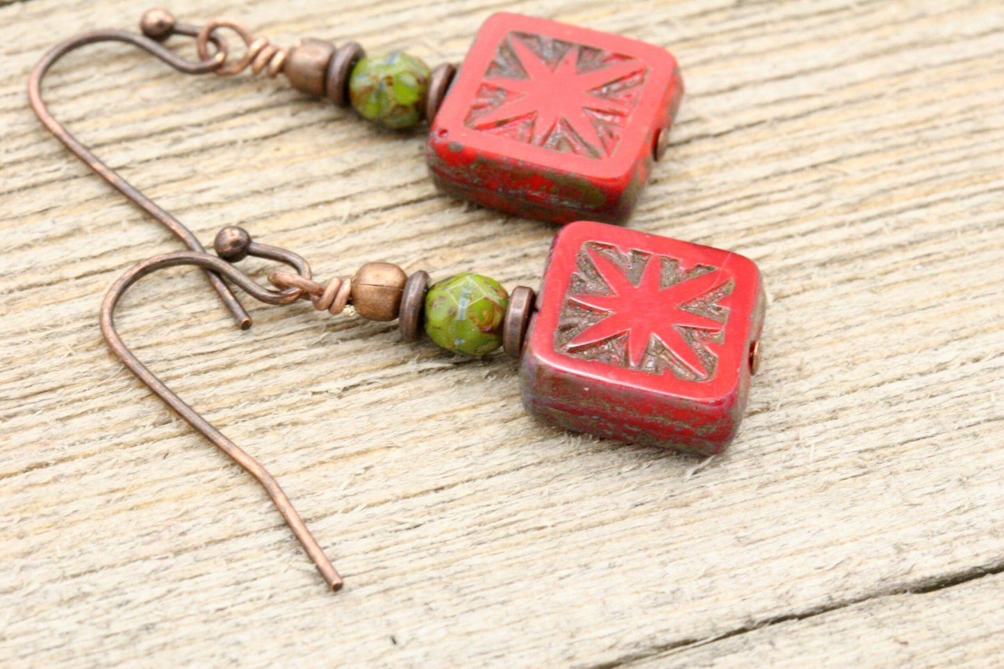 Rustic Red Czech Glass Earrings