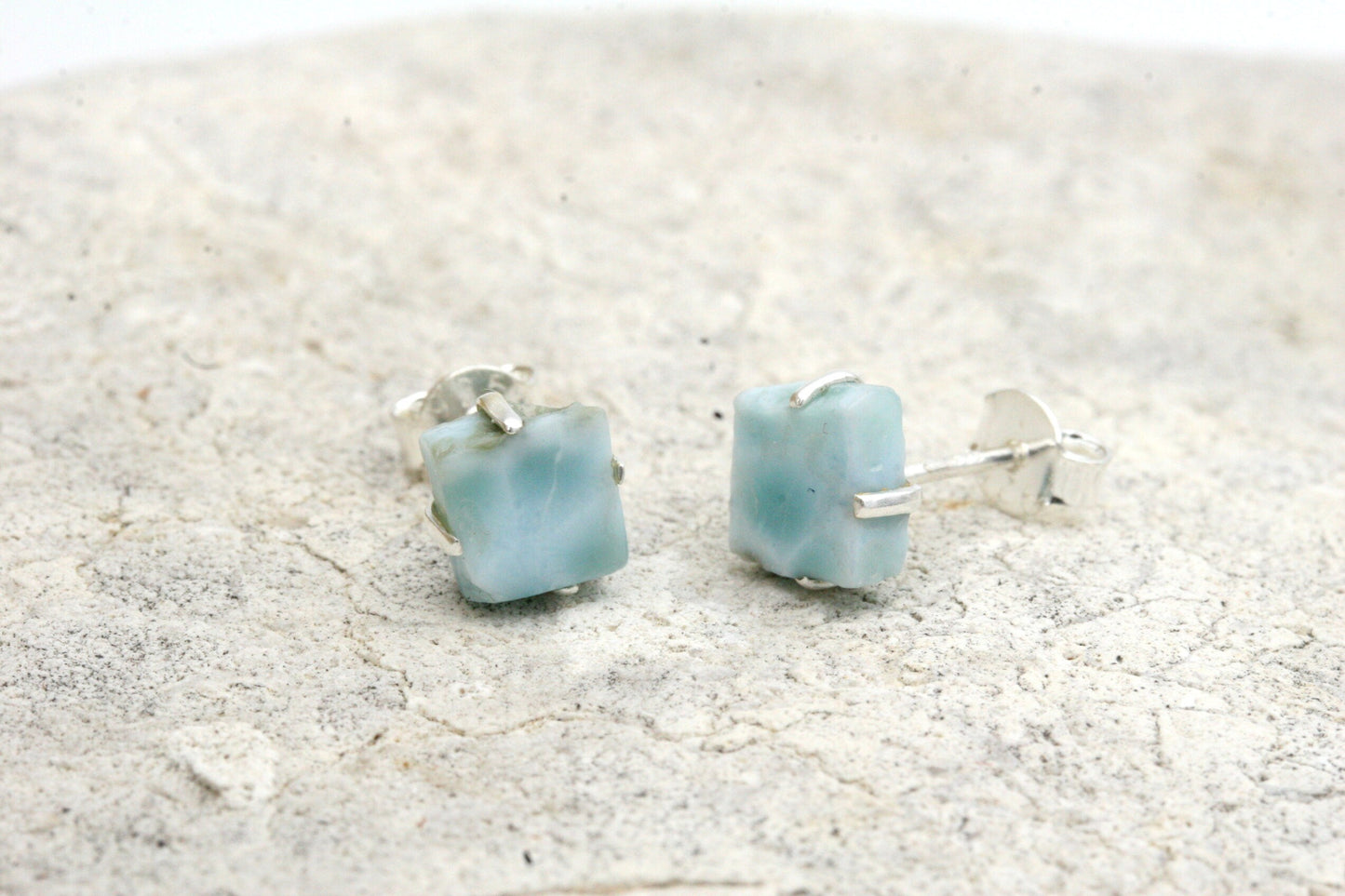 Raw Larimar Stud Earrings