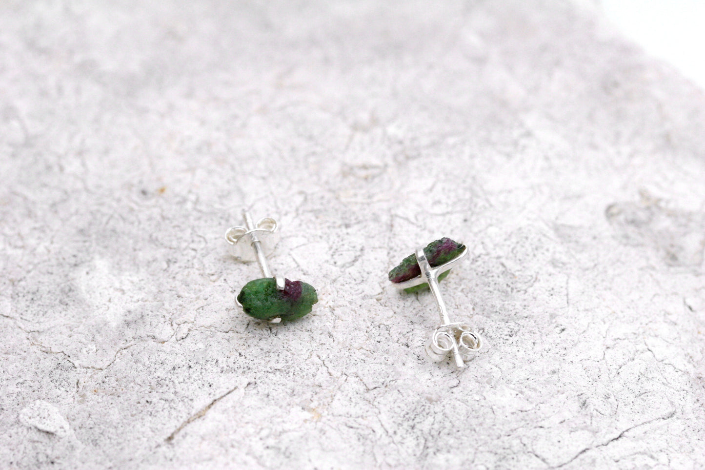Raw Ruby Zoisite Stud Earrings