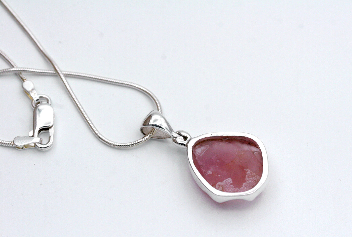Raw Rose Quartz Necklace in sterling Silver