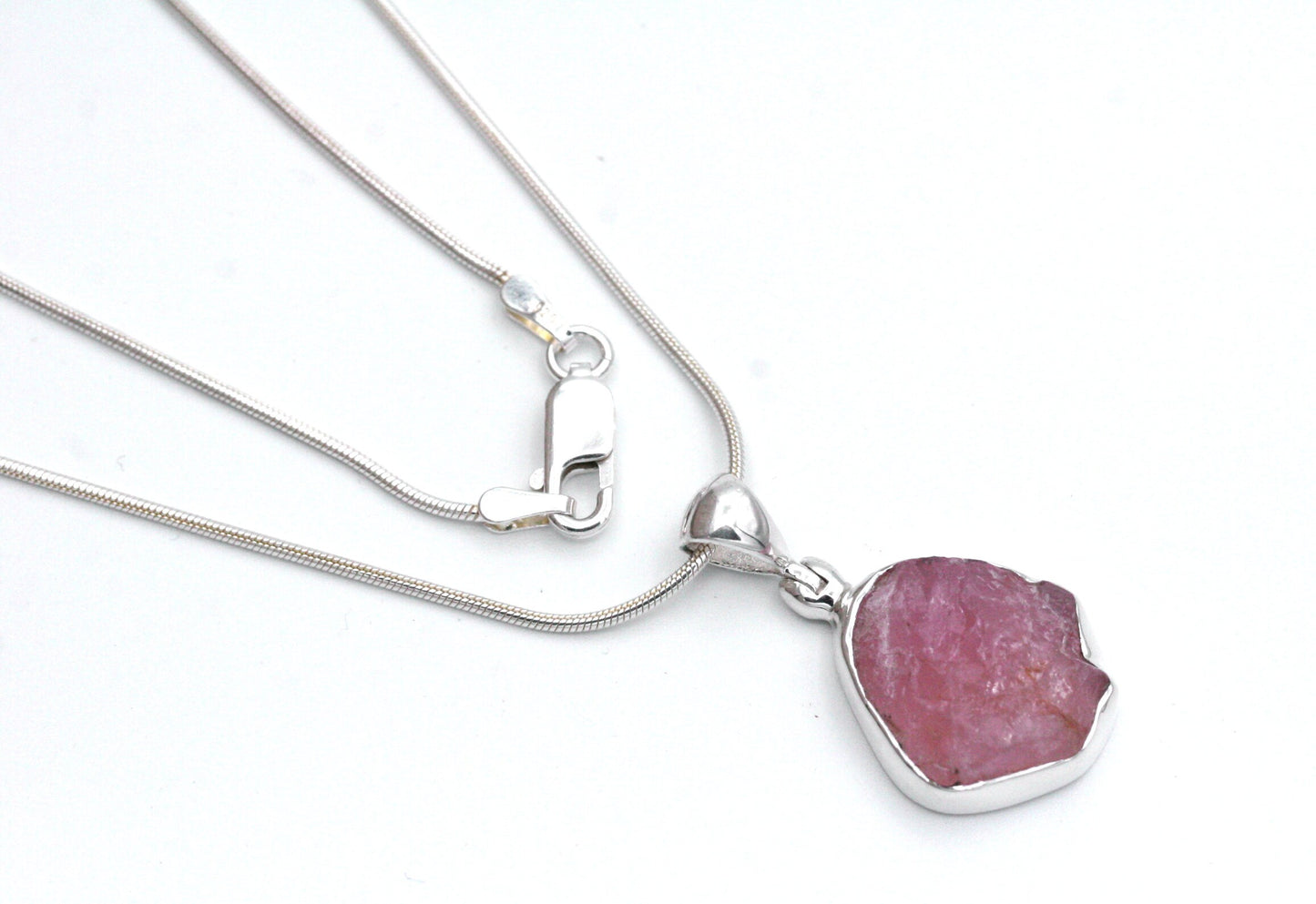 Raw Rose Quartz Necklace in sterling Silver