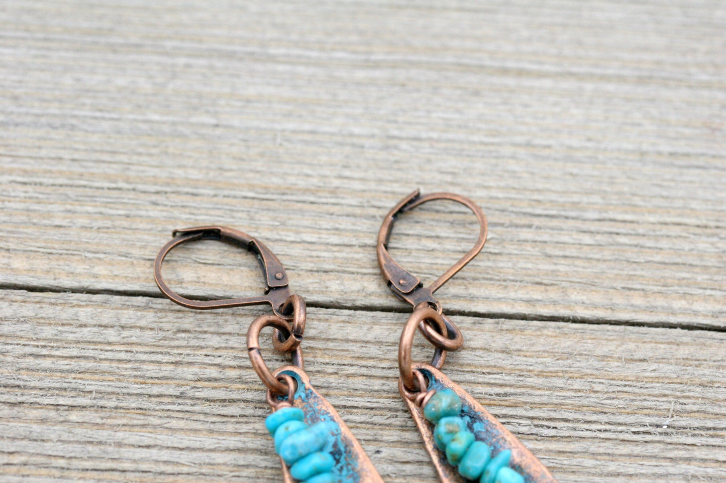Rustic Turquoise Drop Earrings with Copper