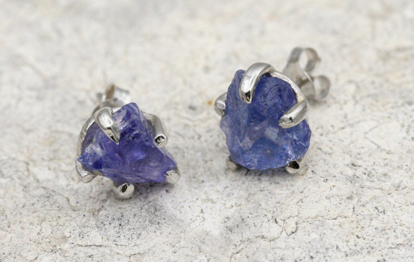 Raw Tanzanite Stud Earrings