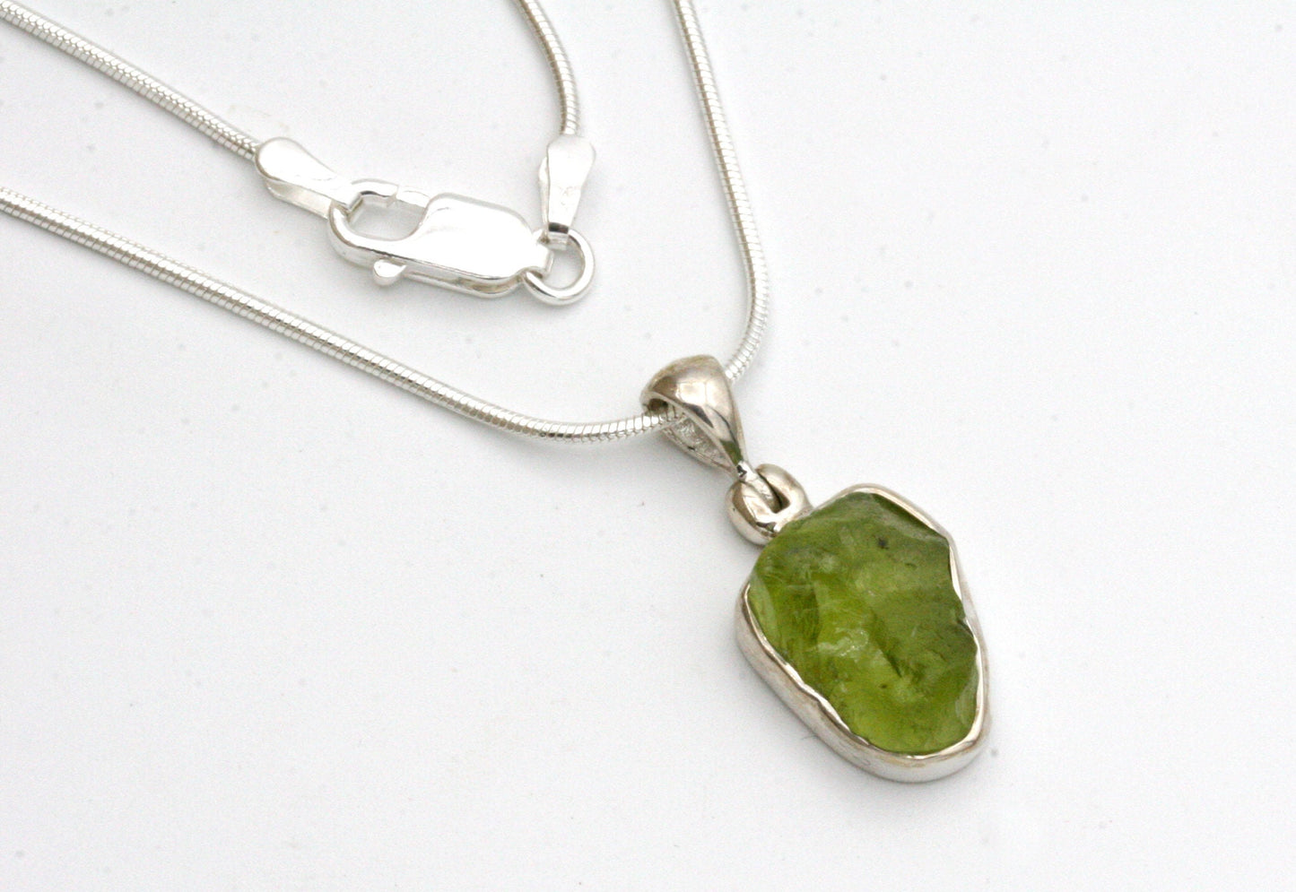 Raw Peridot Necklace in Sterling Silver