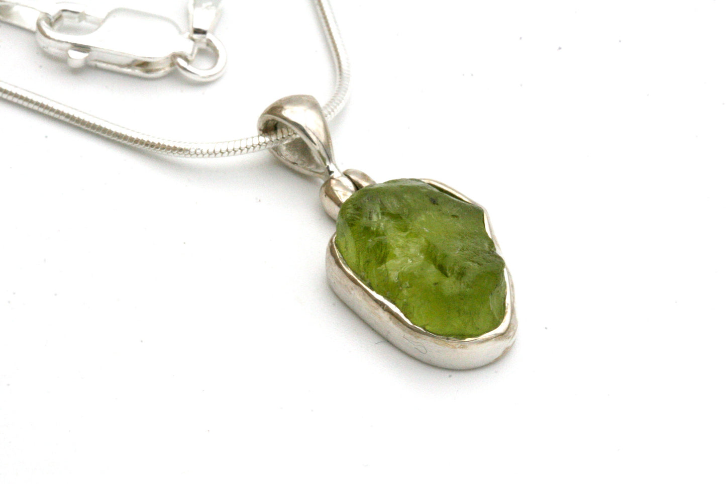 Raw Peridot Necklace in Sterling Silver